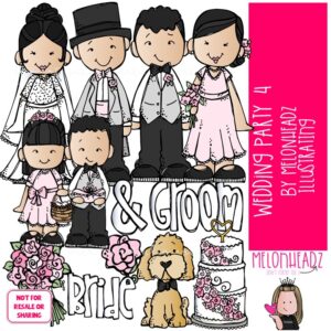 Wedding Party 4 clip art, bride, groom COLORED Version