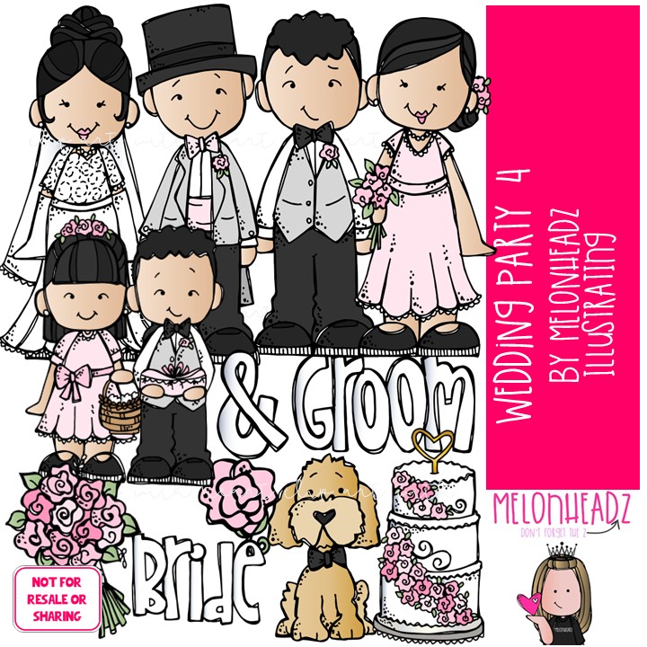 Wedding Party 4 clip art, bride, groom COLORED Version