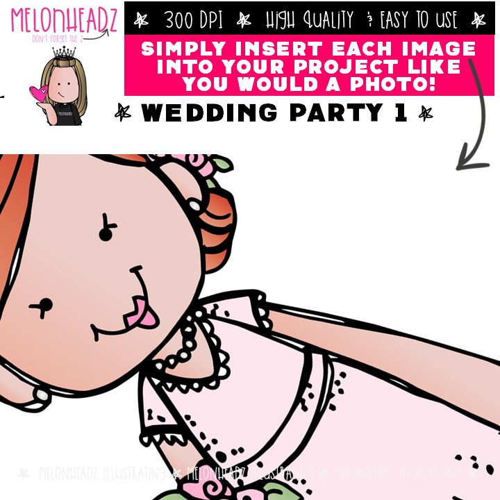 Wedding Party 1 clip art, bride, groom COLORED Version - Image 3