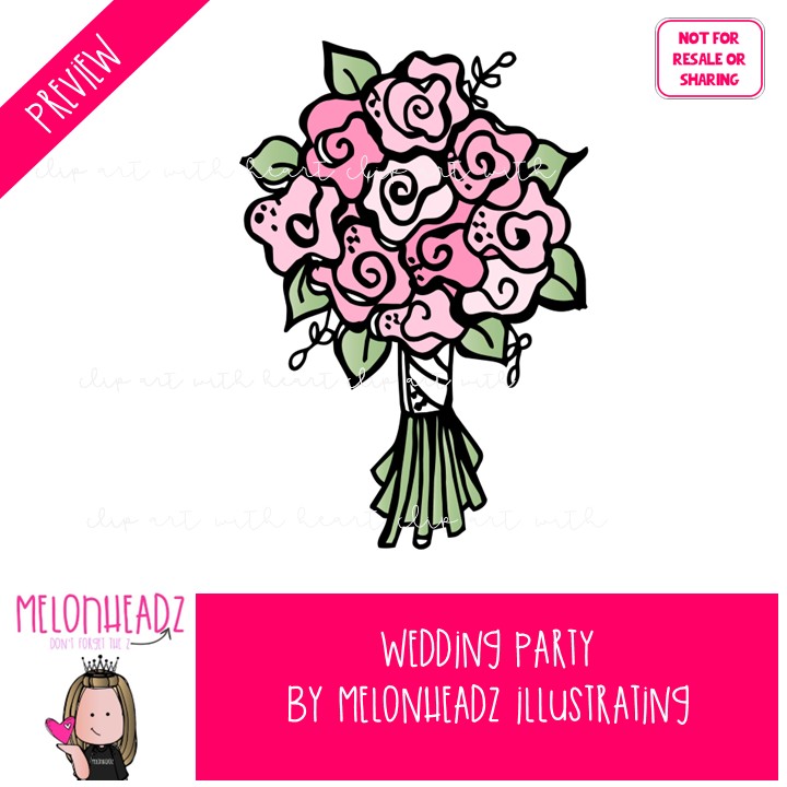 Wedding Party 1 clip art, bride, groom COLORED Version - Image 2