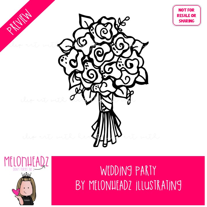 Wedding Party 1-3 clip art, bride, groom BLACK AND WHITE - Image 2