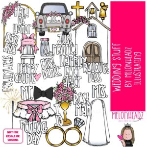 Wedding Stuff clip art, church, rings COLORED Version