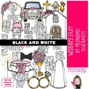 Wedding Stuff clip art, church, rings BLACK AND WHITE