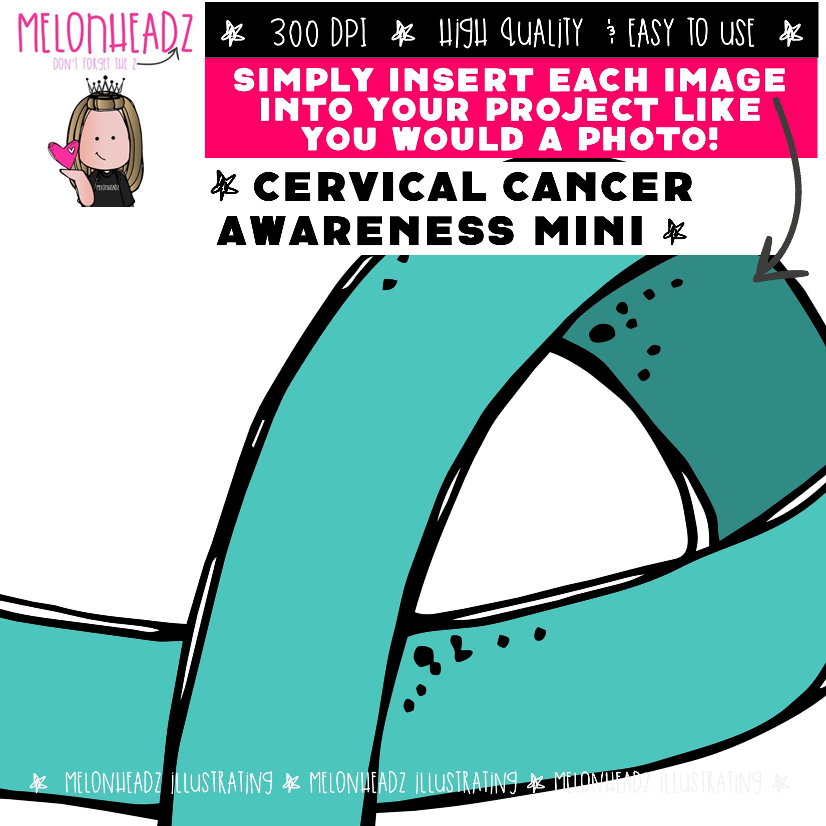 Cervical Cancer Awareness clip art, ribbon MINI - Image 3