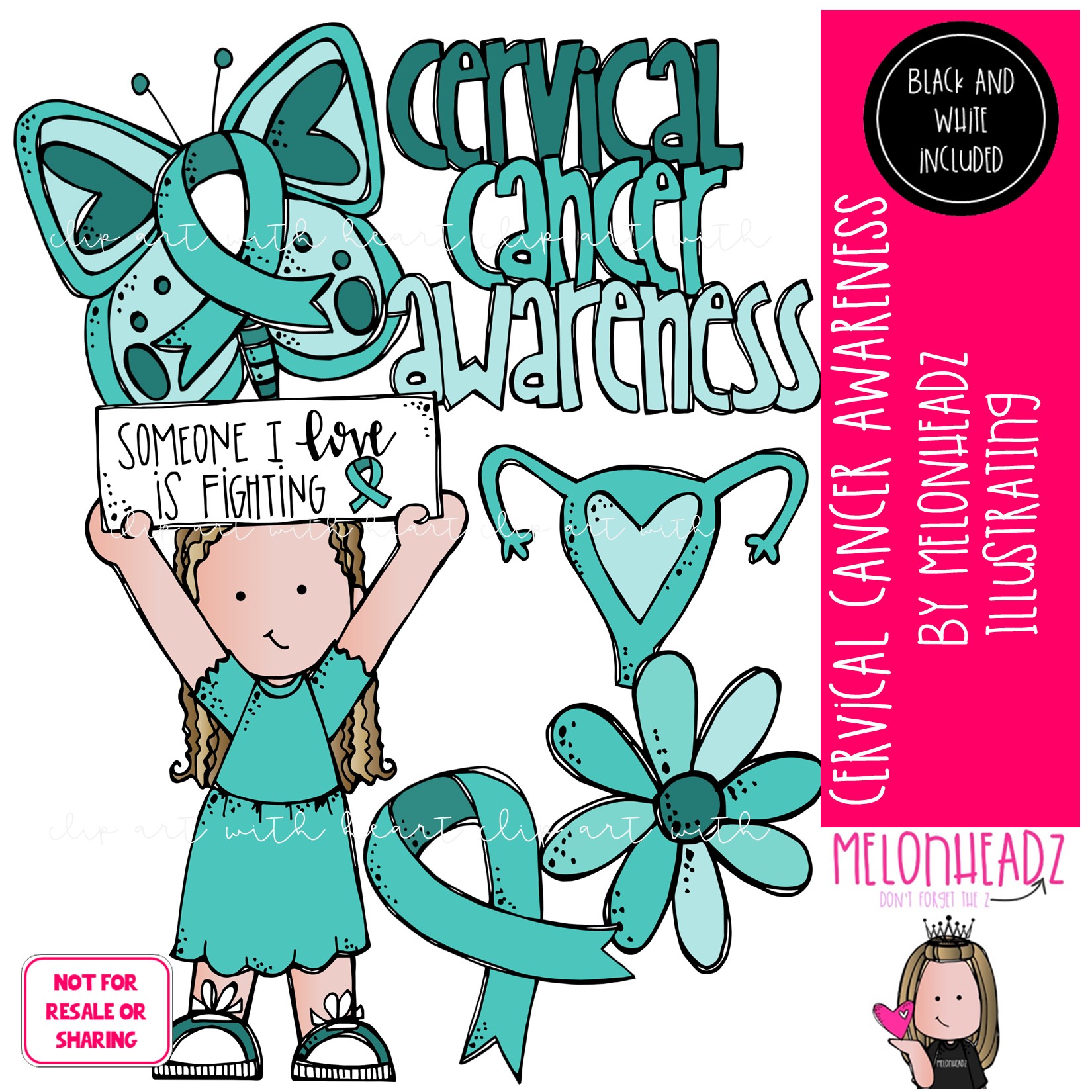 Cervical Cancer Awareness clip art, ribbon MINI
